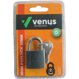 VENUS PADLOCK IRON-25MM-BRASS CYLINDER