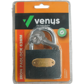 VENUS PADLOCK IRON -63MM-BRASS CYLINDER